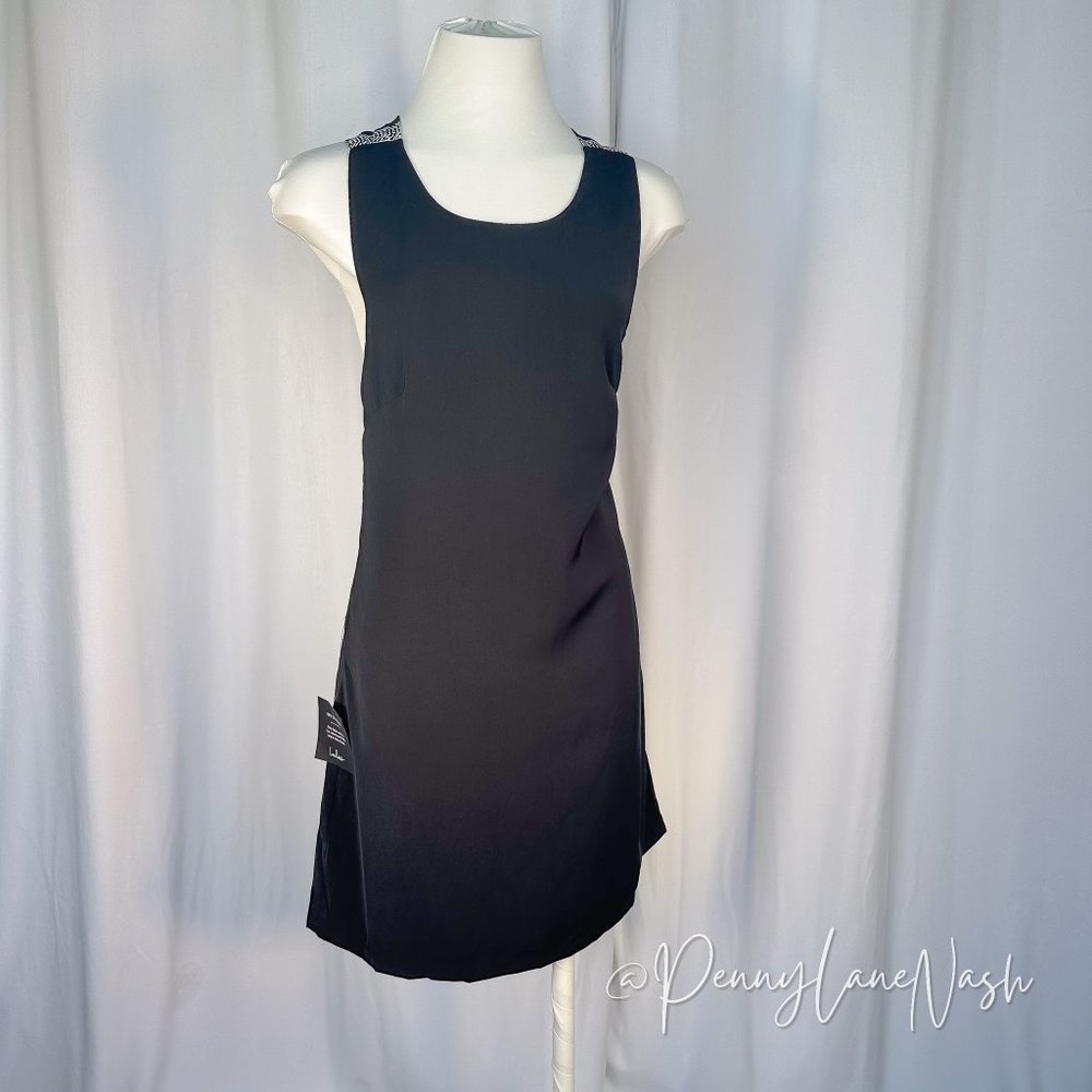 NWT Lulu's Joyful Black Multi Stripe Tie-Back Mini Dress - Picture 3 of 11